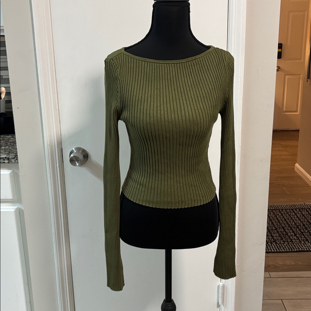 H&M Olive Ribbed Long Sleeve Top